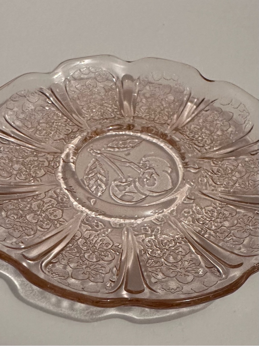 Set of 3 1930's Jeannette Depression Glass Pink Cherry Blossom Saucers